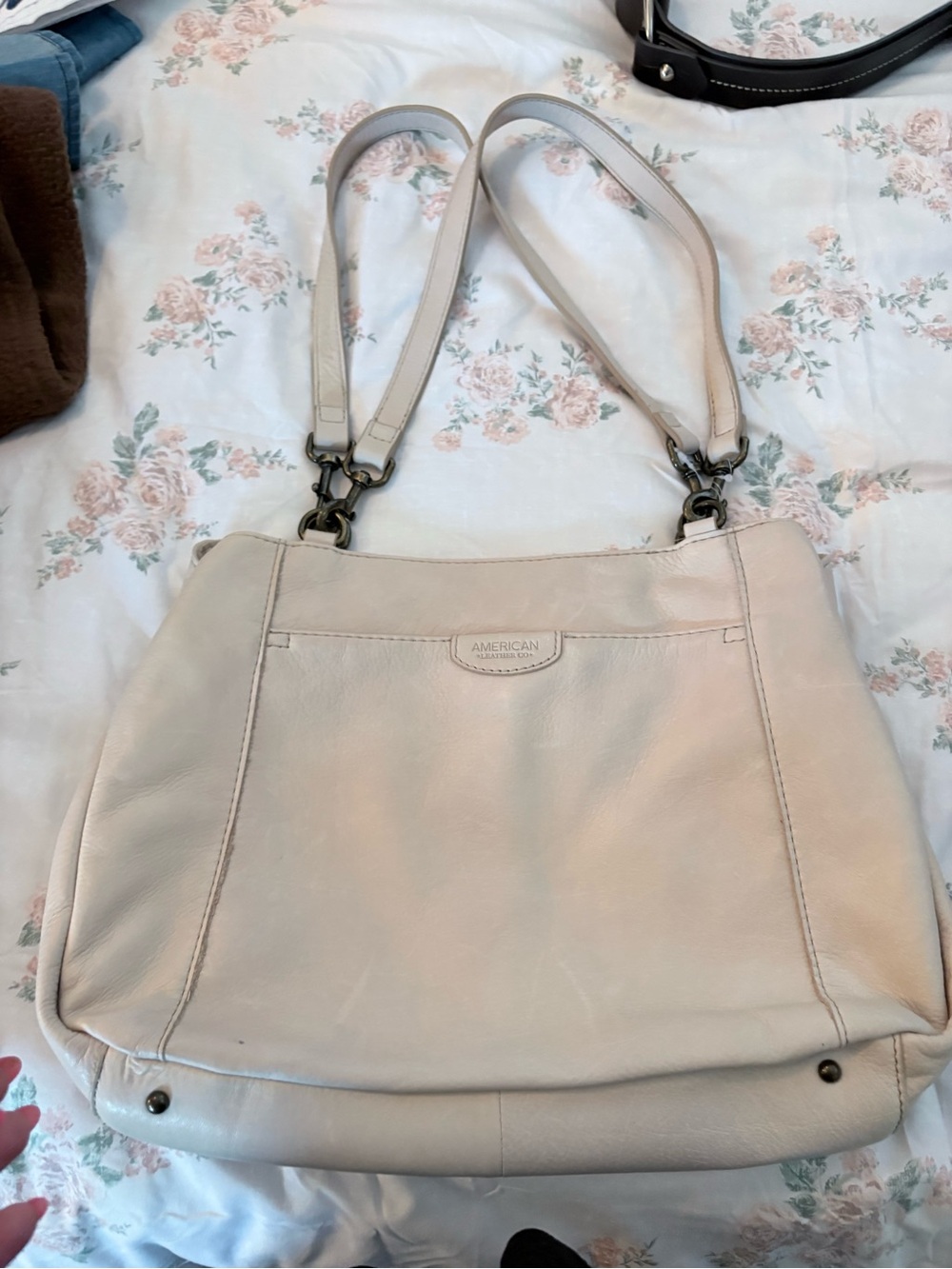 American Signature Cream Leather Shoulder Bag with Dual Straps